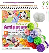 32 Acrylic Yarns with Real Amigurumi Book – DK Yarn for Crochet and Knitting – 1 Crochet Hook, 2 ...
