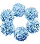 DuHouse Artificial Hydrangea Silk Flower Heads with Stem Fake Blue Hydrangea Bigger Flowers for W...
