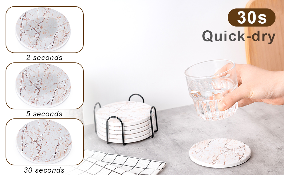 Drink Coasters with Holder, Marble Style Ceramic Drink Coaster, Modern Style Coasters, 4 Inches