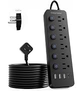 6Ft Power Strip with Individual On/Off Switches, Long Extension Cord with 6 Outlets &amp; 4 USB Ports...
