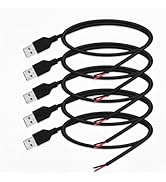 24AWG USB 2.0 Male 2 Pin Bare Wire Pigtail Cable, 5V 2A USB Extension Cable Open End for DIY Repa...