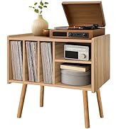 Montex Record Player Stand with Vinyl Storage, Wooden Record Player Table with 5 Cabinet, Large V...