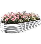 Tegarbed Galvanized Raised Garden Bed Outdoor, 8x4x1ft Metal Heavy Duty Planter Boxes for Gardeni...