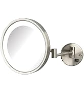 JERDON Hardwired Wall-Mount Makeup Mirror - 5X/1X - Nickel - HL1016NLD | 9.5" Diameter, 16" Wall ...