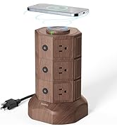 Power Strip Tower with 15W Wireless Charger, SUPERDANNY 1050J Surge Protector Tower 13A Charging ...