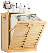 HITNET Tilt Out Laundry Hamper, Bamboo Laundry Basket Cabinet with Removable Fabric Bin, Freestan...