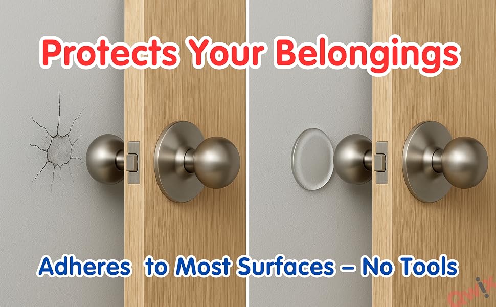 Clear door stopper protects wall from doorknob damage – rubber bumper wall protector