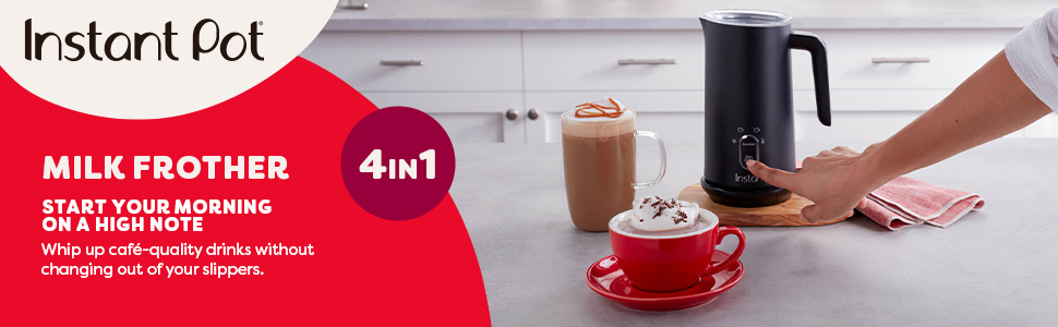 Milk frother with hand turning it on