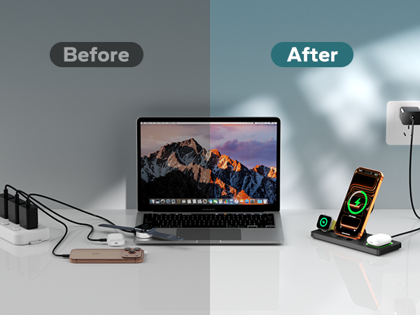 wireless iphone and watch charging station