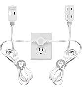 Twin Extension Cord Power Strip - 12 Feet Cord - 6 feet on Each Side - Flat Head (Wall Hugger) Ou...