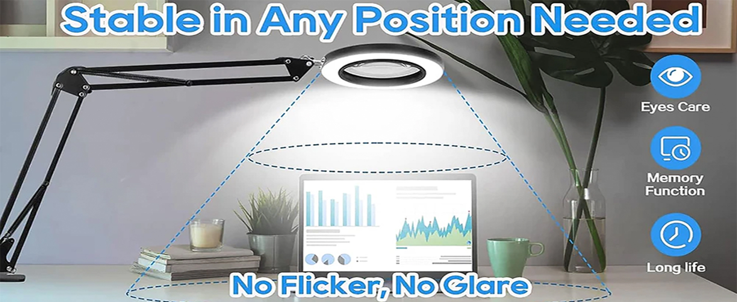 Magnifying Glass with Light,Magnifier with Stand Clamp,LED Desk Lamp 