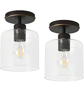 KLSS Brown and Gold Semi Flush Mount Ceiling Light,Modern Farmhouse Ceiling Light Fixture for Clo...