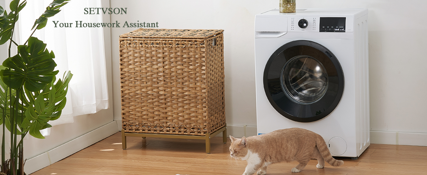 Laundry Hamper with Lid 112 L Handwoven Rattan Wicker Laundry Basket