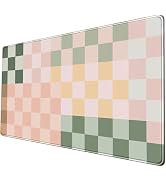 Nasdalgias Checkered Desk Mat Boho Mouse Pad Beige XXL Large Mouse Pad with Stitched Edges, Keybo...