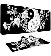 Yin Yang Cherry Blossom Extended Mouse Pad XL 31.5"x11.8" – Zen-Inspired Black and White Floral D...