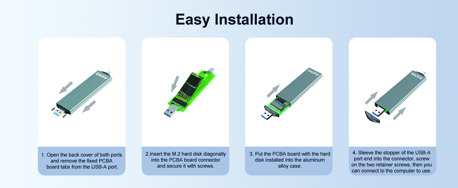 M.2 SSD Enclosure for NVME &amp; SATA, USB A to USB C M.2 SSD Enclosure