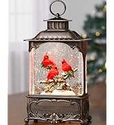 Christmas Snow Globe,Cardinal Snow Globe Lantern with Timer,Musical Cardinal Snowing Lantern Glit...