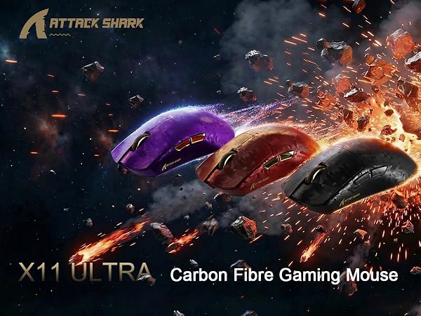 ATTACK SHARK X11Ultra 8K Carbon Fiber Wireless Gaming Mouse with 42000 DPI