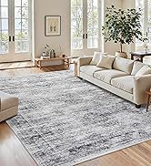 Suconsun Washable 5x7 Area Rug with Non-Slip Backing - Low Pile, Vintage Distressed Farmhouse Rug...