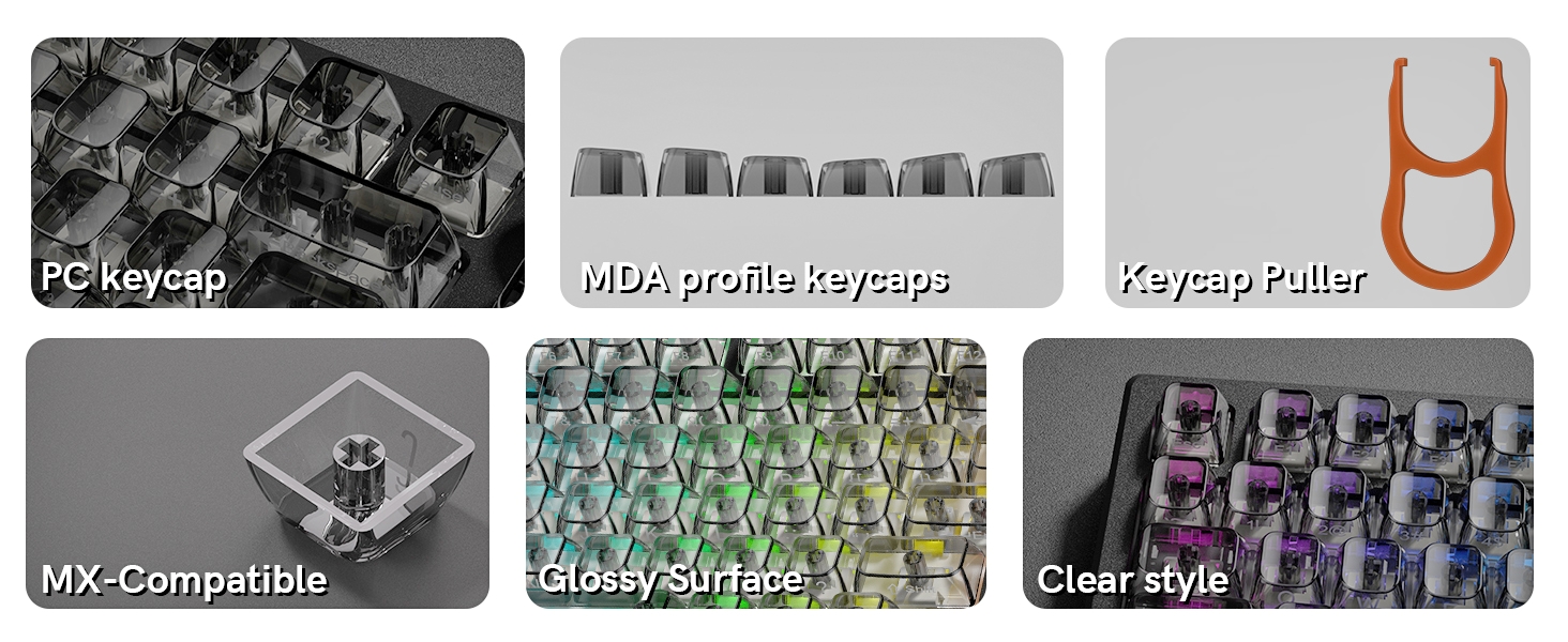 Grey Clear keycaps,Transparent keycaps,Ceramic Jelly Key caps,Shine Through keycap Side Printed