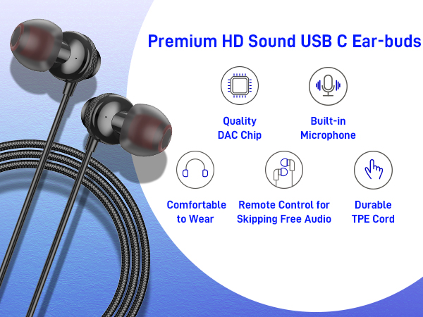 HD sound usb c earbuds