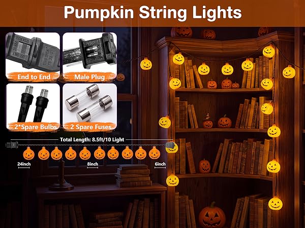 outdoor pumpkin string lights plug in; halloween lights plug in; hanging halloween window lights