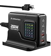 200W USB C Charger, Aergiatech Desktop 5-Port PD 100W Type C 65W PPS GaN Charger Fast Charging St...