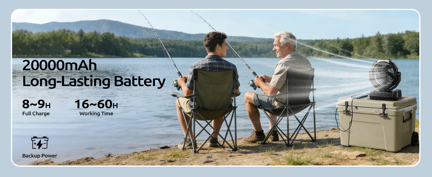 portable battery powered fan for camping outdoor patio rechargeable tent