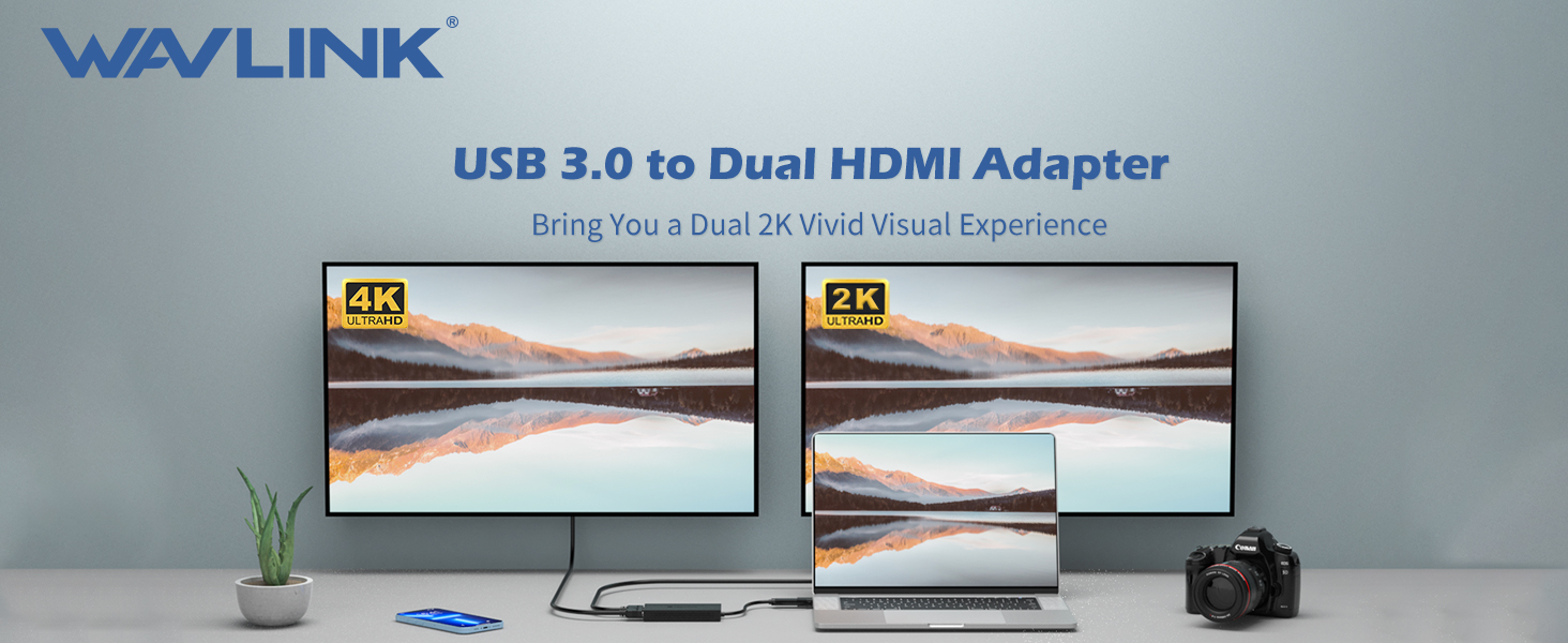 USB 3.0 or USB C to HDMI Adapter for Dual Monitors