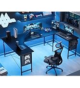 Pamray 71 Inch Large Computer Desk with Power Outlets,U Shaped Corner Desk for Home Office Work a...