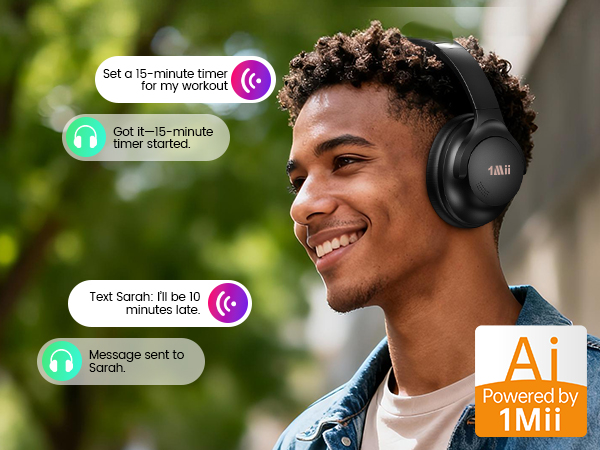 1Mii AI Y8 Active Noise Cancelling Headphones, Wireless Headphones Over Ear Bluetooth 6.0