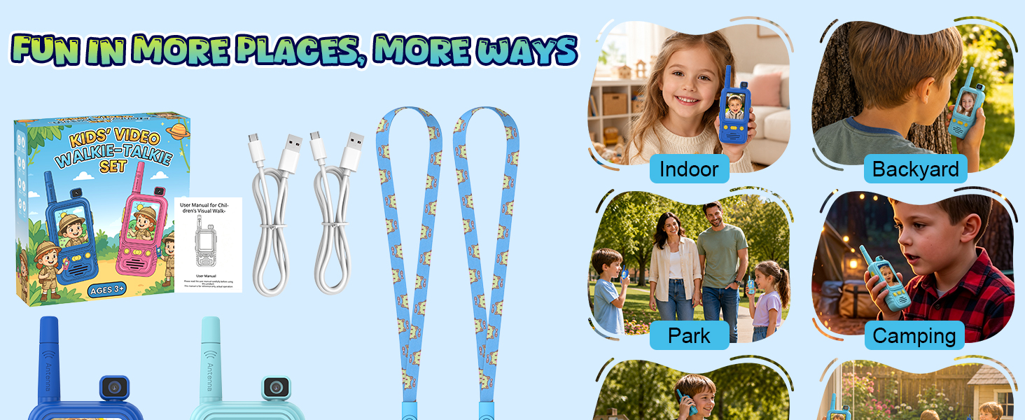 2-Pack Video Walkie Talkies for Kids Boy Girl Age 4-10 Toy Rechargeable Birthday Gift Indoor Outdoor