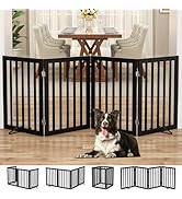 Homykic Bamboo Freestanding Dog Gate, No Assembly Pet Gate Indoor, 24”H x 75”W Extra Wide Foldabl...