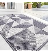 OLANLY Door Mat Indoor Entrance Washable 32x20, Odor-Free Low-Profile Front Back Geometric Door M...