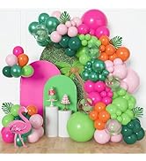 Amandir 153pcs Tropical Balloon Arch Kit, Different Sizes 18 12 10 5 inch Hot Pink Green Orange P...