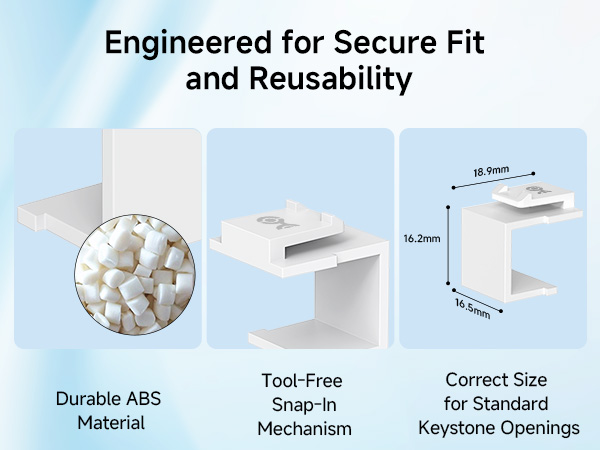 Keystone blanks snap-in blank keystone plug for unused network or audio-video ports