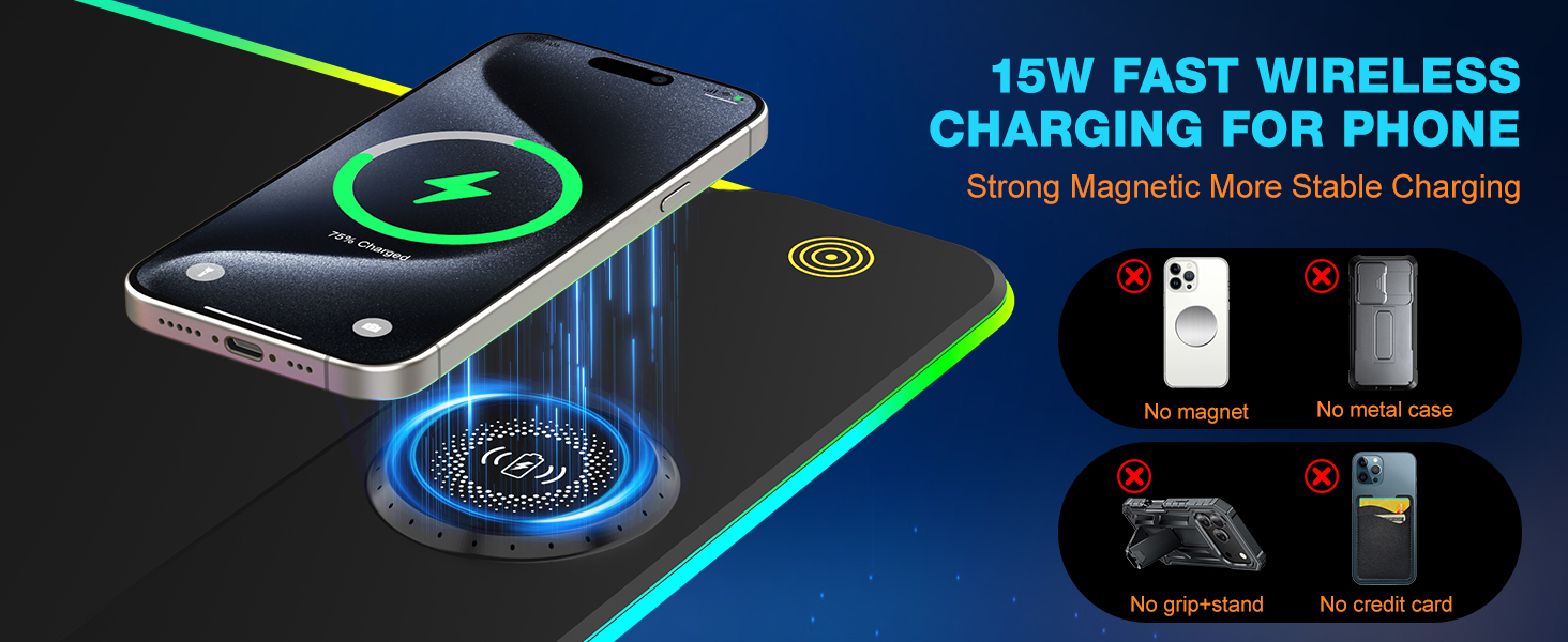 TARKARI Magnetic Wireless Charging RGB Mouse Pad
