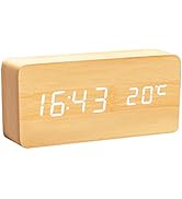 Lancoon Wooden Digital Clock - Multi-Function LED Alarm Clock with Time/Date/Temperature Display ...