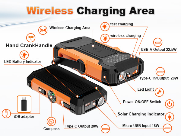 Kepswin power bank features a built-in Type-C retractable cable and a detachable Lightning adapter