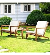 IDZO Natural 3-Piece Patio Bistro Sets with Foldable 400lbs Weight Chairs, a 220lbs Shelf Table, ...