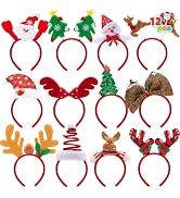 JOYIN 12 Packs Christmas Headbands with Assorted Design Christmas Headwear Holiday Headbands Acce...