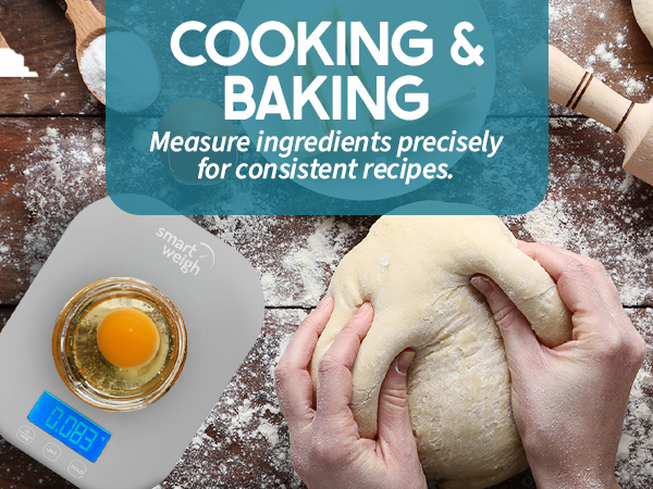 Cooking and baking, egg on scale, dough and cheese