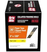 Grip-Rite GRSP10D Clipped Head 3-inch by .120-inch by 30 Degree Paper Tape Collated Vinyl Coated ...