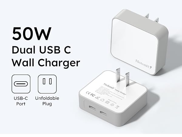 50W Dual USB C Wall Charger