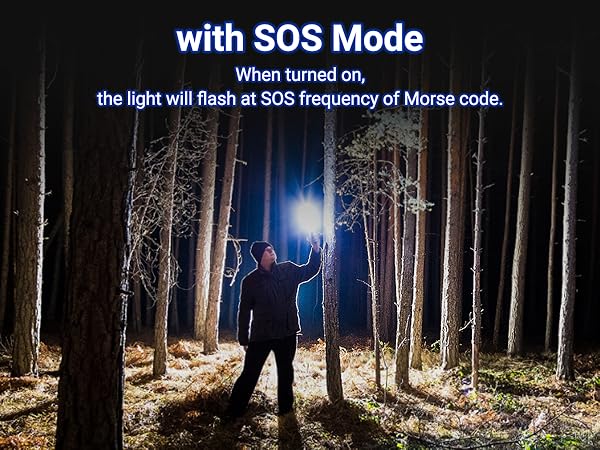 with SOS Mode, When turned on, the light will flash at SOS frequency of Morse code.