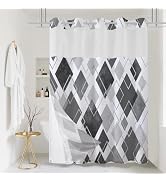 No Hook Shower Curtain with Snap in Liner, Grey Abstract Geometric 71"x74" | with Snap in Liner R...