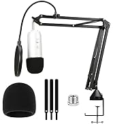 Boom Arm with Pop Filter Mic Cover Cable Ties - Mic Stand with Foam Cover Compatible with Blue Ye...