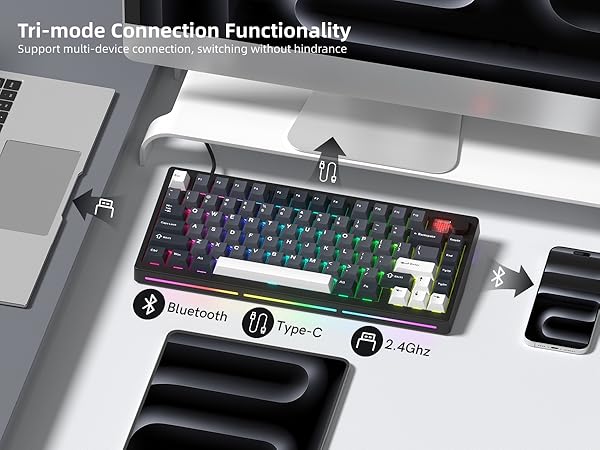 75% Wireless Mechanical Gaming Keyboard Bluetooth 5.0/2.4GHz/USB C Thocky Creamy Keyboard