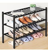 Smiry Bamboo Shoe Rack for Closet, 3 Tier Wooden Stackable Shoe Organizer, Free Standing Shoes St...
