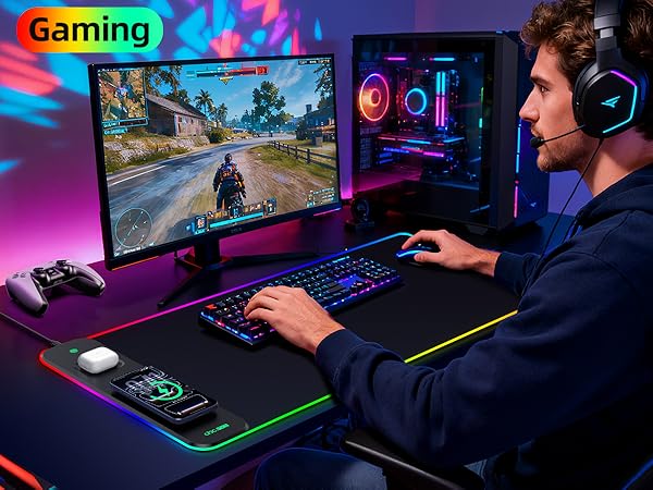 RGB gaming mouse pad with wireless charging